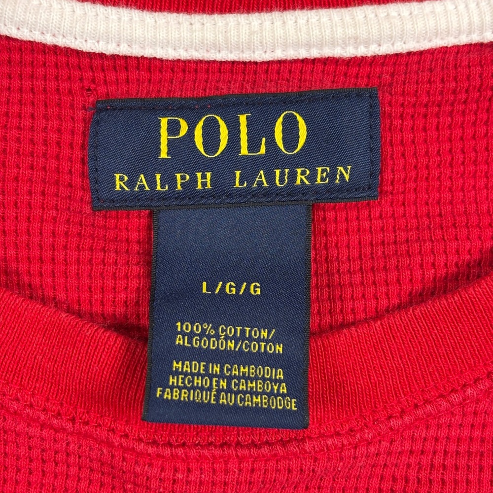 Polo Ralph Lauren Waffle Knit Thermal Men Large Red Long Sleeve Pony Logo - Picture 5 of 7
